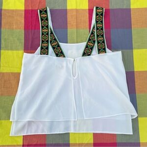 Altar'd State Boho White Double Layer Tank Top, Colorful Wide Cross Straps, MED